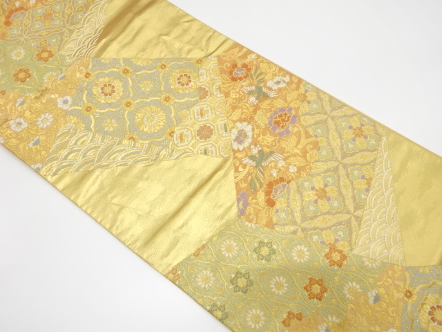 切りばめ風　花鳥に古典柄織り出し　袋帯